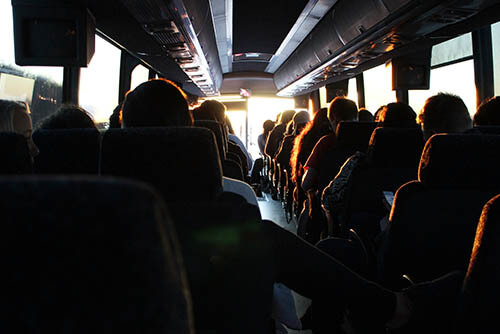 charter bus with flatscreen tvs